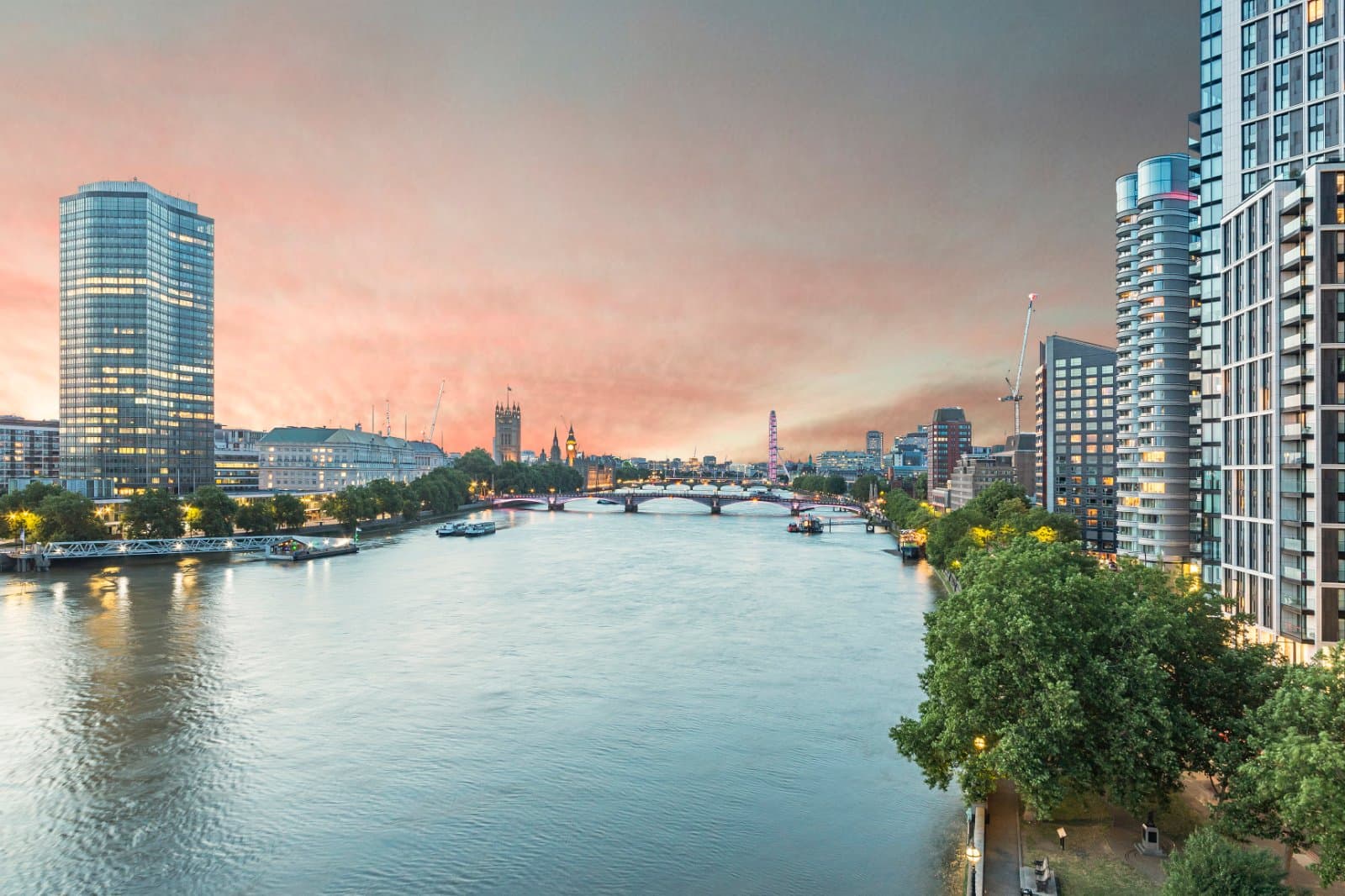 Peninsula Heights, Albert Embankment, London - Dusk View