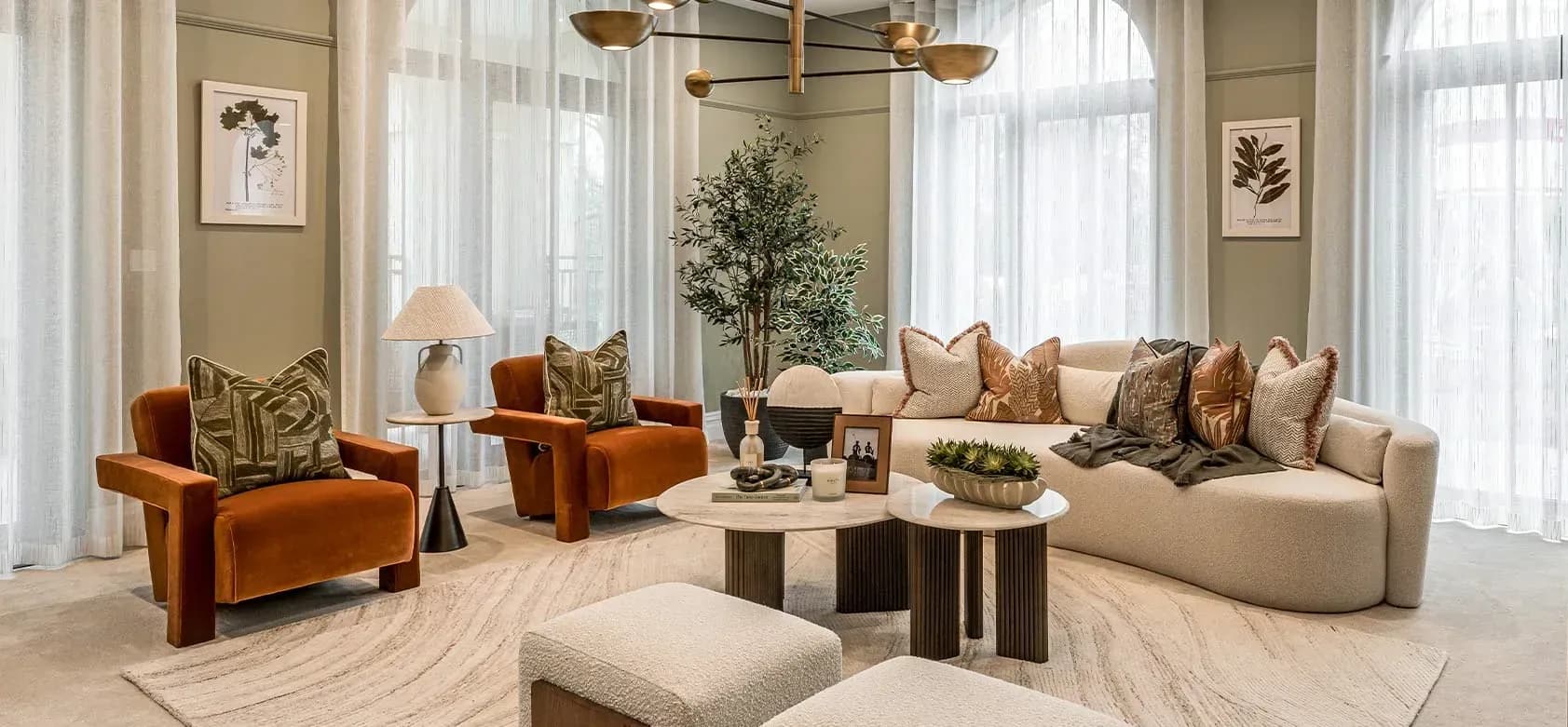 Living room with white furniture